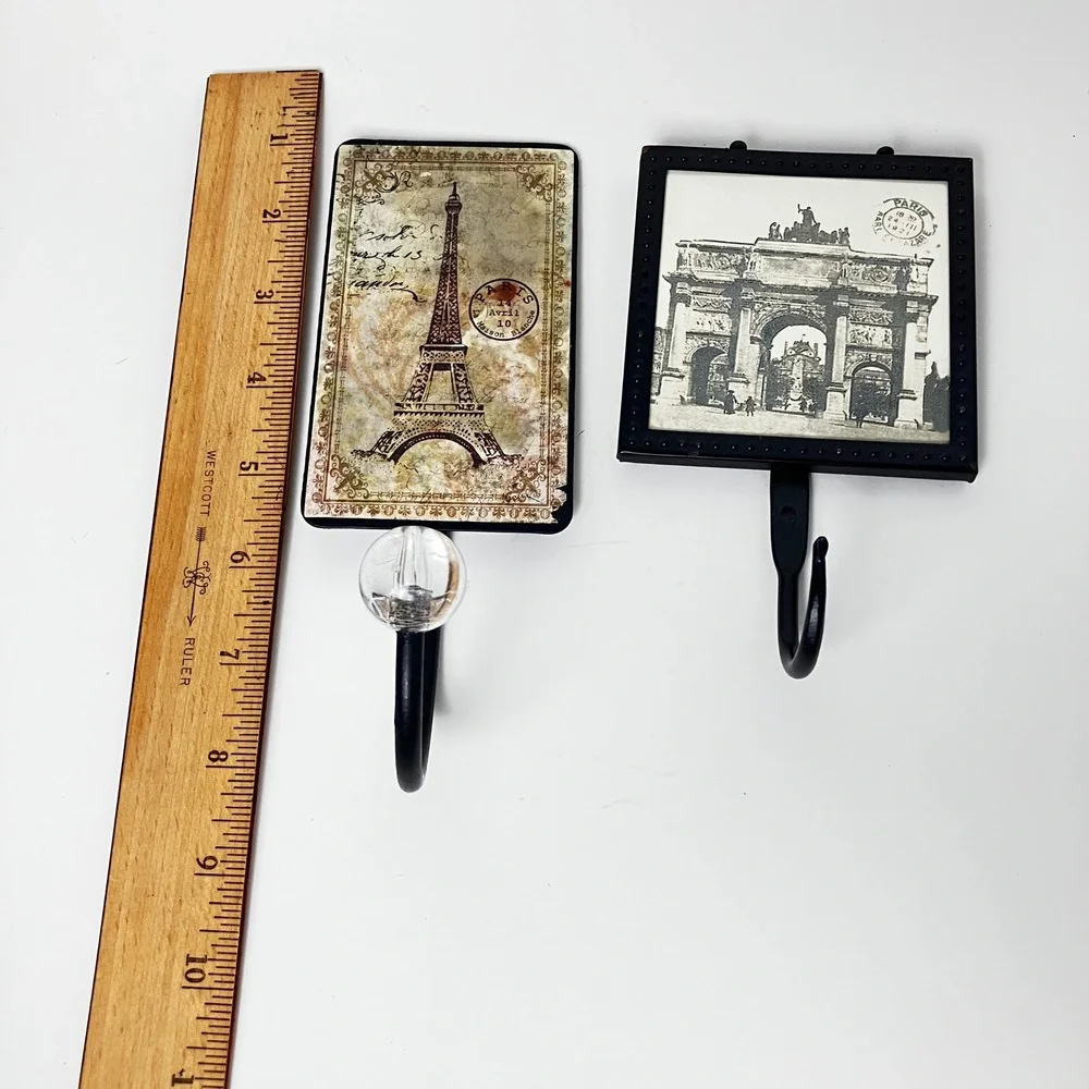 Wall Hooks Paris Eiffel Tower Arc de Triomphe Set of 2 Black Vintage Unbranded